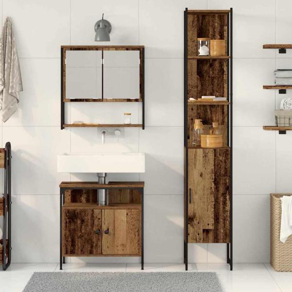 Waschbeckenunterschrank mit integriertem Becken Altholz Holzwerkstoff