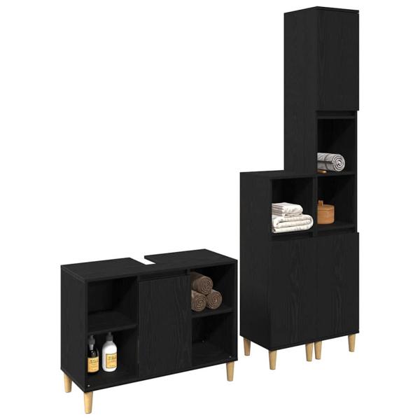 3-teiliges Badezimmermöbel Set schwarze Eiche Holzwerkstoff, Badschrank schwarze Eiche 30x30x190 cm Holzwerkstoff, Badschrank schwarze Eiche 30x30x100 cm Holzwerkstoff