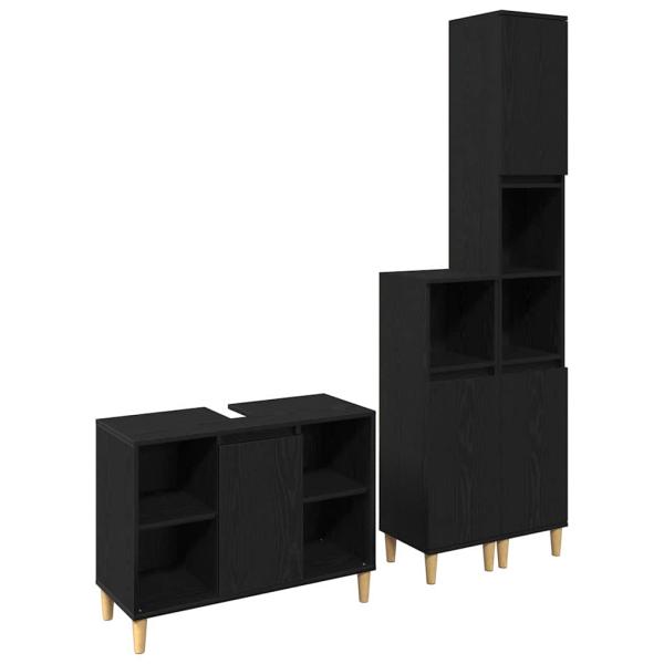 3-teiliges Badezimmermöbel Set schwarze Eiche Holzwerkstoff, Badschrank schwarze Eiche 30x30x190 cm Holzwerkstoff, Badschrank schwarze Eiche 30x30x100 cm Holzwerkstoff