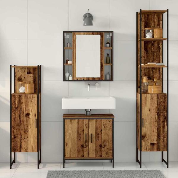 4-teiliges Badezimmermöbel Set Rustikales Holz Holzwerkstoff
