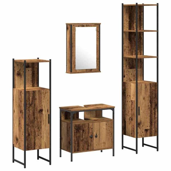 4-teiliges Badezimmermöbel-Set aus altem Holz
