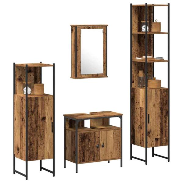 4-teiliges Badezimmermöbel-Set aus altem Holz