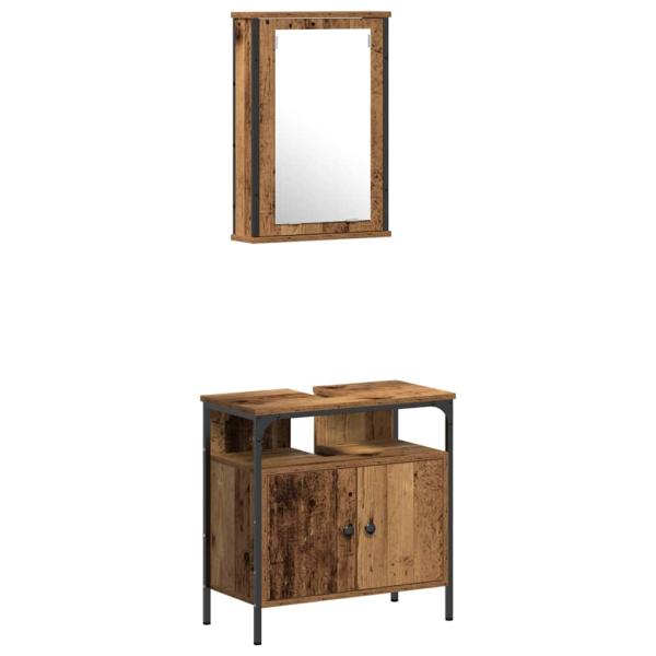 4-teiliges Badezimmermöbel-Set aus altem Holz