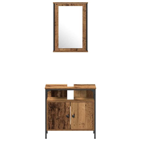 4-teiliges Badezimmermöbel-Set aus altem Holz