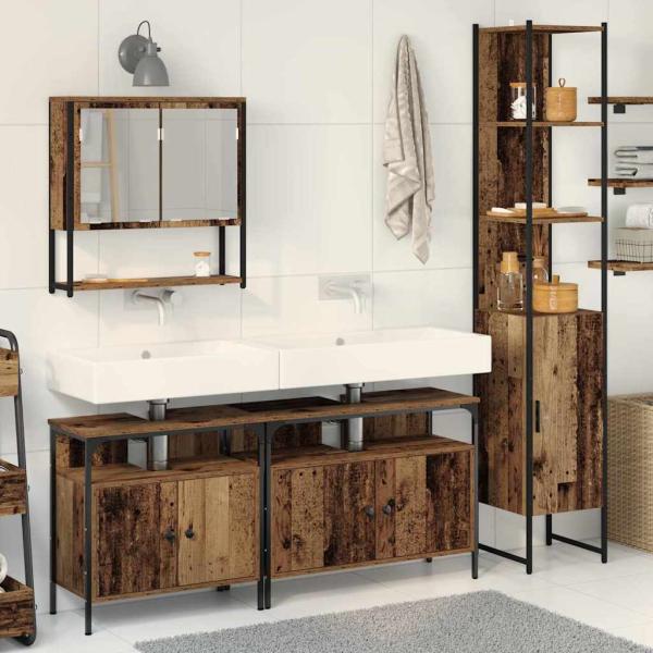 ARDEBO.de - Badezimmer-Waschtischschrank mit integriertem Waschbecken - Alte Holzoptik