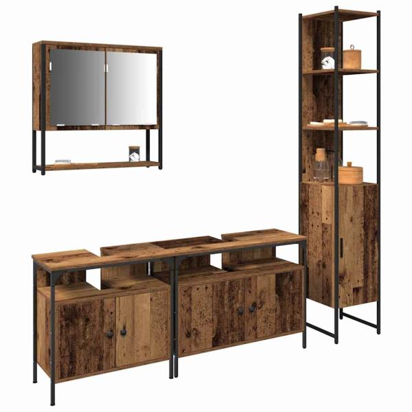 Badezimmer-Waschtischschrank mit integriertem Waschbecken - Alte Holzoptik