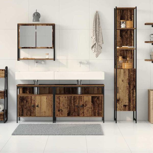 Badezimmer-Waschtischschrank mit integriertem Waschbecken - Alte Holzoptik