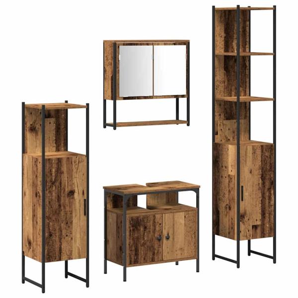 4-teiliges Badezimmermöbel-Set Altes Holz