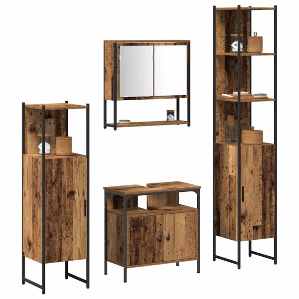 4-teiliges Badezimmermöbel-Set Altes Holz