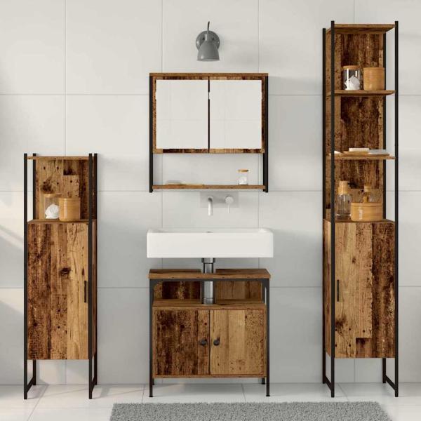 4-teiliges Badezimmermöbel-Set Altes Holz