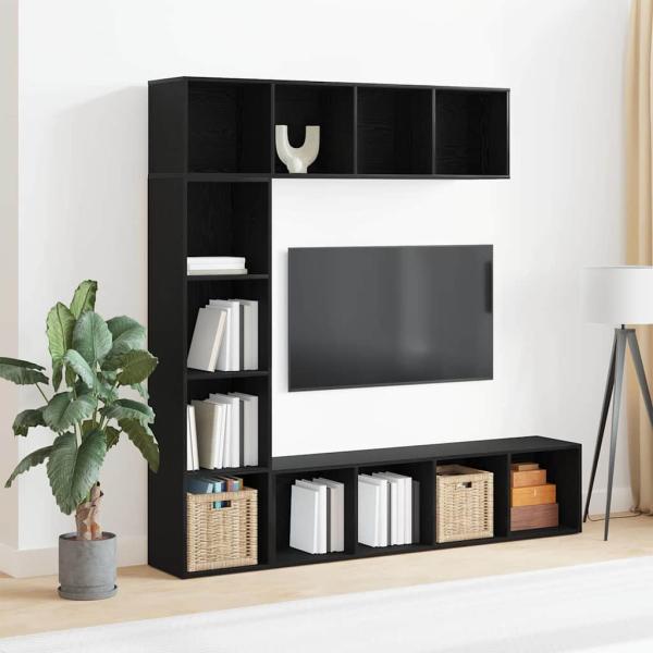 ARDEBO.de - Bücherregale 3 Stück Schwarz Eiche 36x30x143 cm Holzwerkstoff