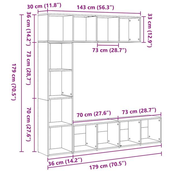 Bücherregale 3 Stück Schwarz Eiche 36x30x143 cm Holzwerkstoff