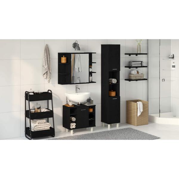 3-teiliges Badezimmermöbel Set Schwarz-Eiche Holzwerkstoff