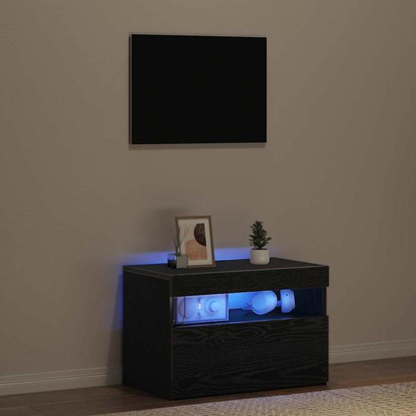 Nachttisch mit LED-Leuchten Schwarz Eiche 60x35x40 cm Holzwerkstoff