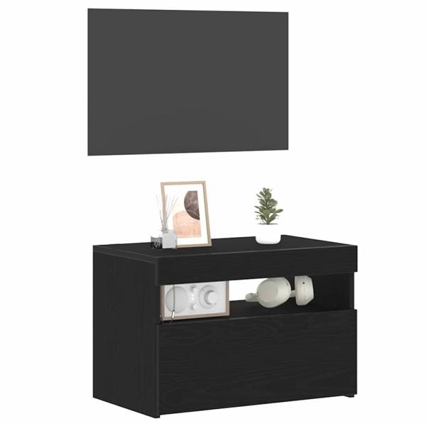 Nachttisch mit LED-Leuchten Schwarz Eiche 60x35x40 cm Holzwerkstoff