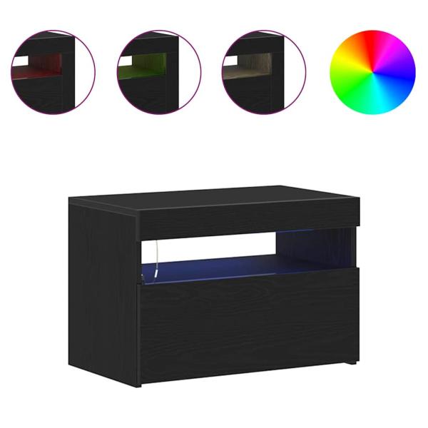 Nachttisch mit LED-Leuchten Schwarz Eiche 60x35x40 cm Holzwerkstoff