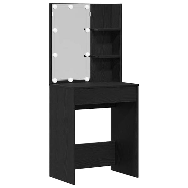 Schminktischset mit LED in Schwarz Eiche aus Holzwerkstoff, LED Schminktisch in Schwarz Eiche, 60x40x140 cm, aus Holzwerkstoff, Kosmetikschrank in Schwarz Eiche, 80x40x75 cm, aus Holzwerkstoff, Kosmetikschrank in Schwarz Eiche - 80x40x65 cm, aus Holzwerks