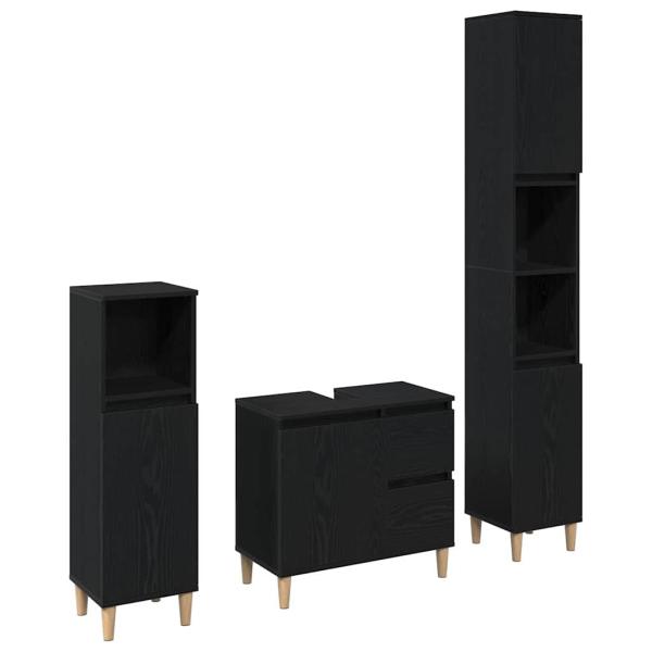 3-teiliges Badezimmer Schrank Set Schwarze Eiche Holzwerkstoff
