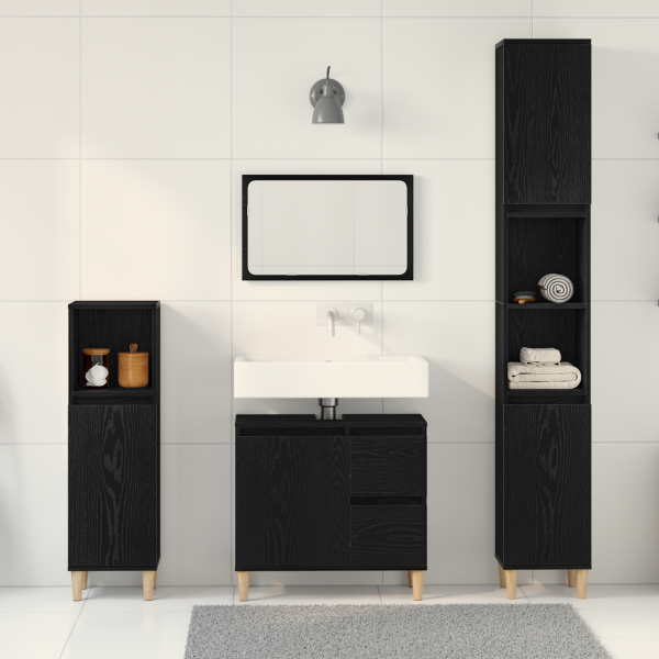 3-teiliges Badezimmer Schrank Set Schwarze Eiche Holzwerkstoff
