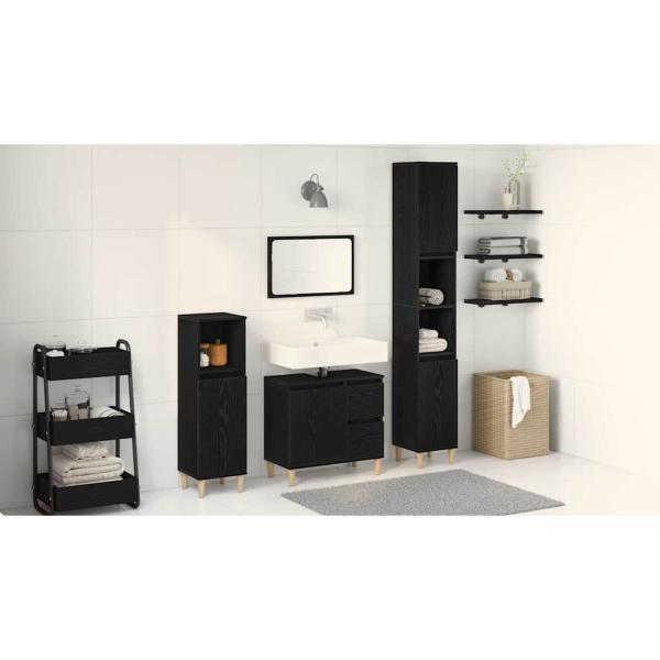 3-teiliges Badezimmer Schrank Set Schwarze Eiche Holzwerkstoff