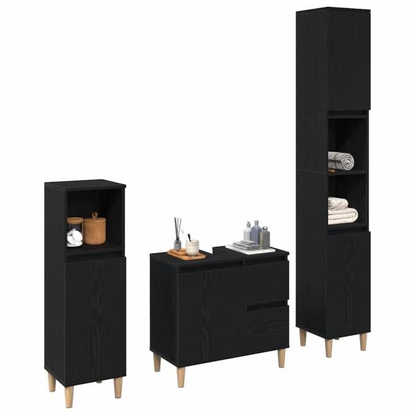 3-teiliges Badezimmer Schrank Set Schwarze Eiche Holzwerkstoff