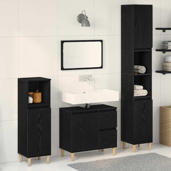 3-teiliges Badezimmer Schrank Set Schwarze Eiche Holzwerkstoff