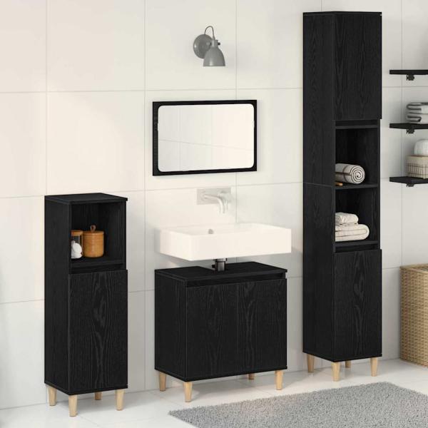 ARDEBO.de - 3-teiliges Badezimmermöbel-Set Schwarze Eiche Holzwerkstoff