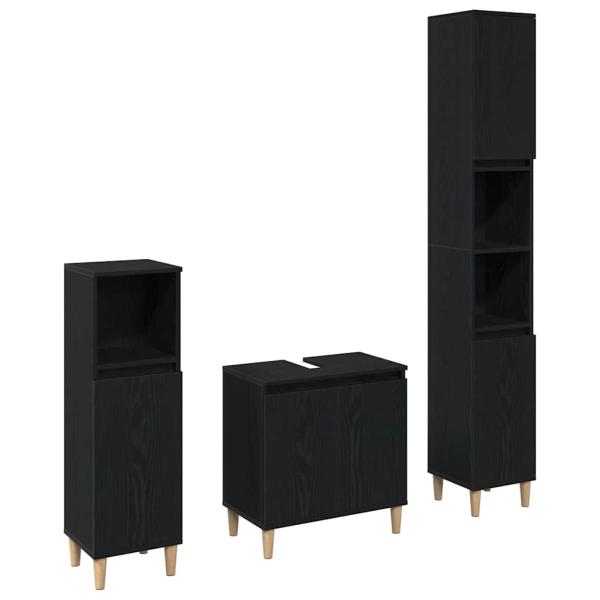 3-teiliges Badezimmermöbel-Set Schwarze Eiche Holzwerkstoff