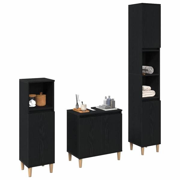 3-teiliges Badezimmermöbel-Set Schwarze Eiche Holzwerkstoff