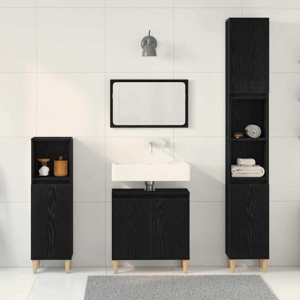 3-teiliges Badezimmermöbel-Set Schwarze Eiche Holzwerkstoff