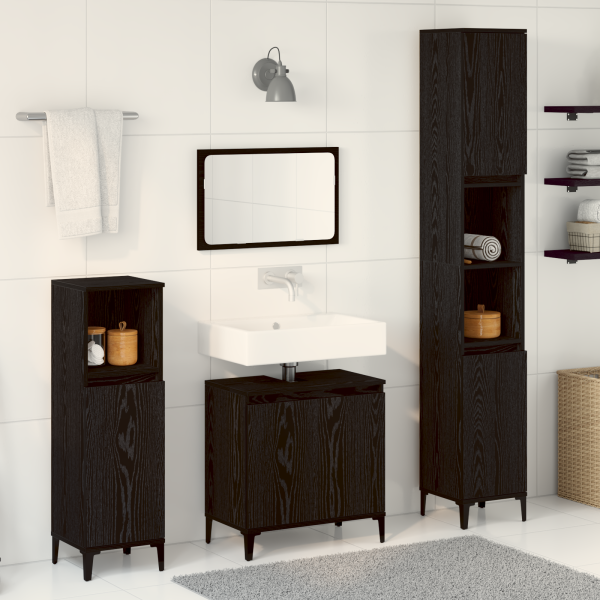 3-teiliges Badezimmermöbel Set Schwarze Eiche Holzwerkstoff
