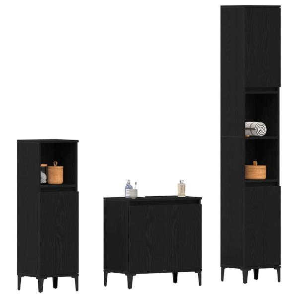 3-teiliges Badezimmermöbel Set Schwarze Eiche Holzwerkstoff