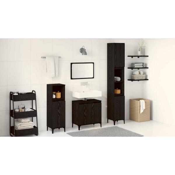 3-teiliges Badezimmermöbel Set Schwarze Eiche Holzwerkstoff