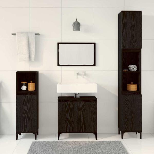 3-teiliges Badezimmermöbel Set Schwarze Eiche Holzwerkstoff