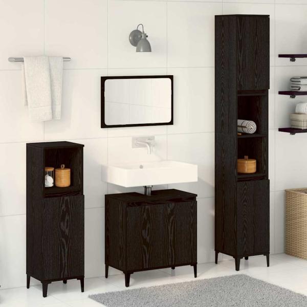 3-teiliges Badezimmermöbel Set Schwarze Eiche Holzwerkstoff