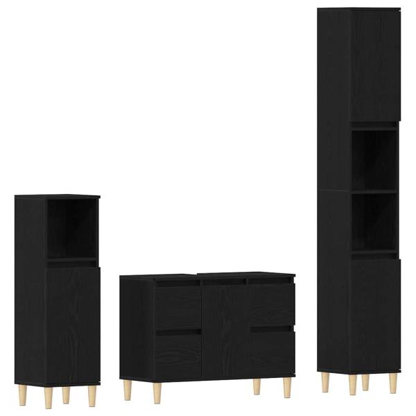3-teiliges Badezimmermöbel Set Schwarze Eiche Holzwerkstoff