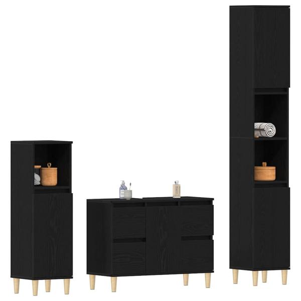 3-teiliges Badezimmermöbel Set Schwarze Eiche Holzwerkstoff