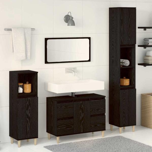 3-teiliges Badezimmermöbel Set Schwarze Eiche Holzwerkstoff