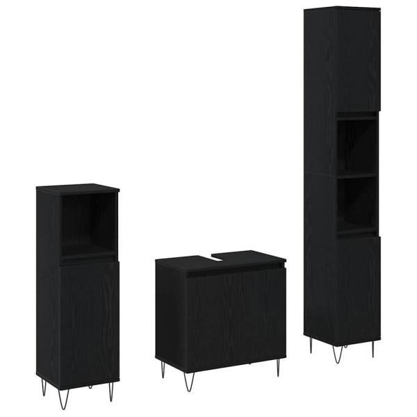 3-teiliges Badezimmermöbelset Schwarze Eiche Holzwerkstoff