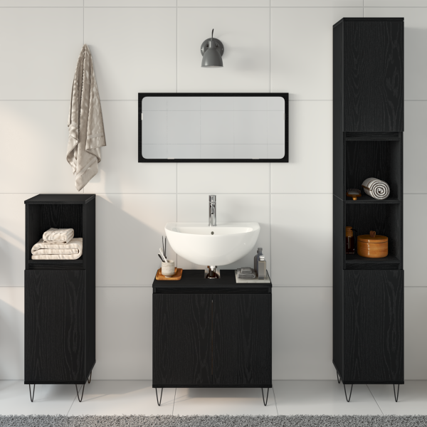 Badezimmermöbel-Set 3 stk. Schwarz Eichen-Optik