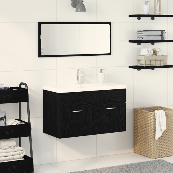 Waschbecken-Schränkchen mit integriertem Becken Schwarze Eiche Holzwerkstoff