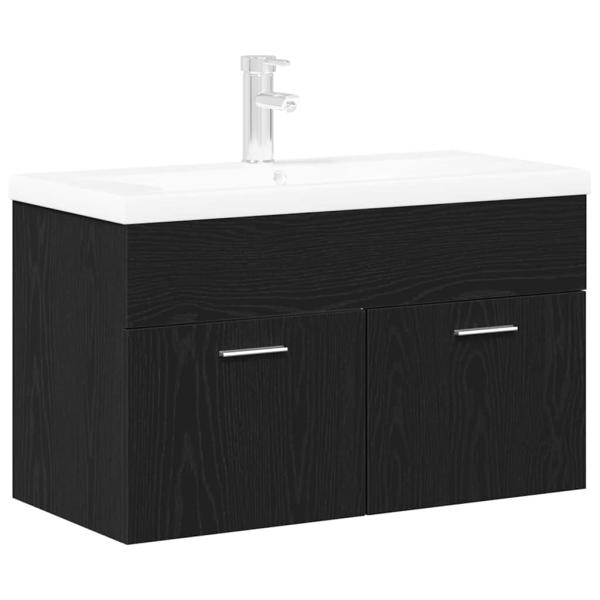 Badezimmerwaschtischschrank mit integriertem Waschbecken Schwarz Eiche Holzwerkstoff