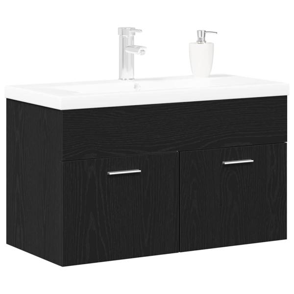 Badezimmerwaschtischschrank mit integriertem Waschbecken Schwarz Eiche Holzwerkstoff