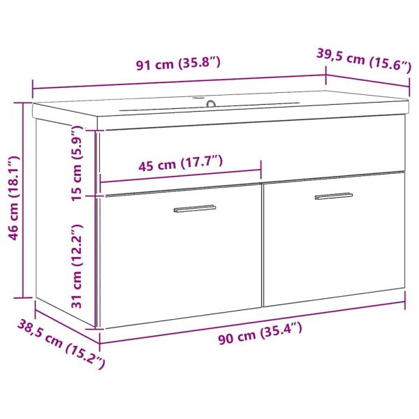 Badezimmer Waschbecken Schrank mit eingebautem Waschbecken Schwarz Eiche Holzwerkstoff