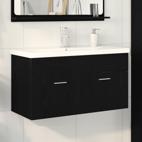 Badezimmer Waschbecken Schrank mit eingebautem Waschbecken Schwarz Eiche Holzwerkstoff