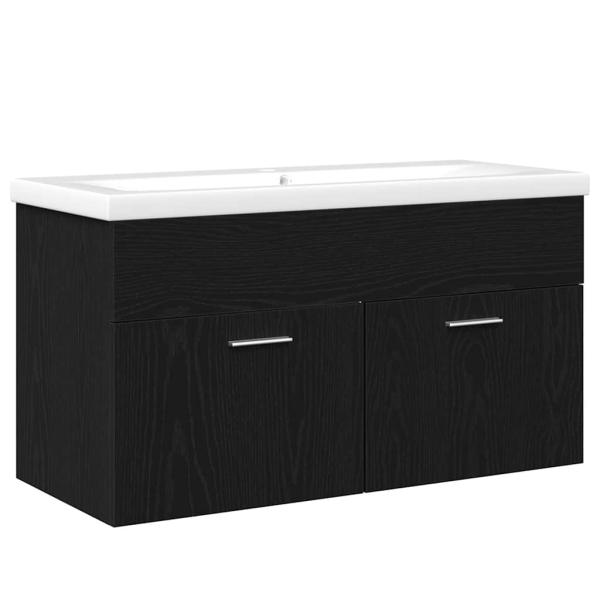 Badezimmer Waschbecken Schrank mit eingebautem Waschbecken Schwarz Eiche Holzwerkstoff