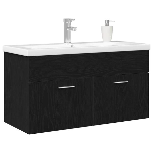 Badezimmer Waschbecken Schrank mit eingebautem Waschbecken Schwarz Eiche Holzwerkstoff