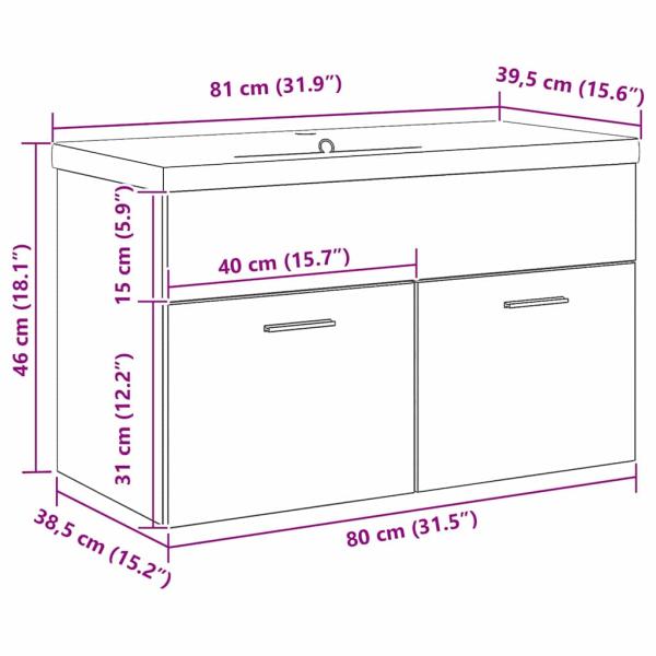 Waschbeckenunterschrank mit eingebautem Waschbecken Schwarz Eiche Holzwerkstoff