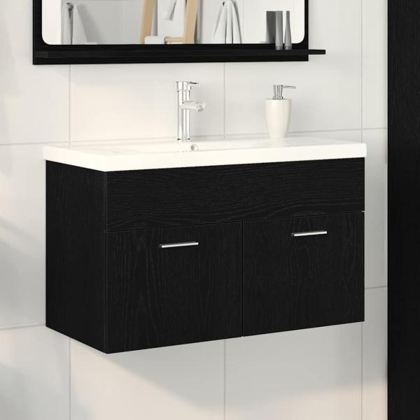 Waschbeckenunterschrank mit eingebautem Waschbecken Schwarz Eiche Holzwerkstoff