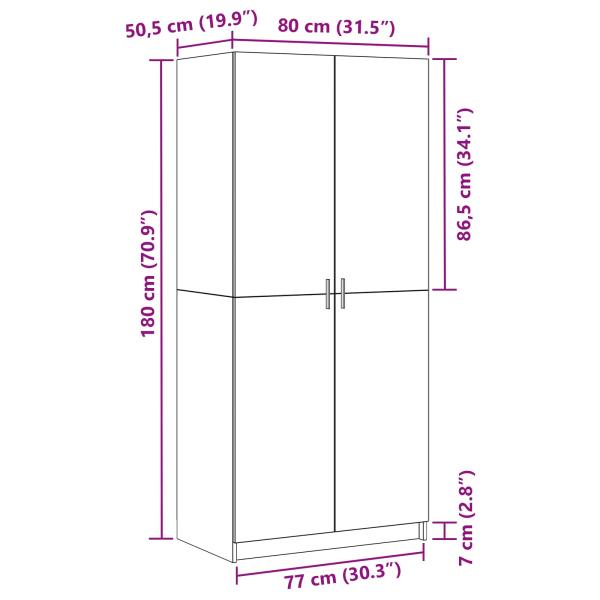 Kleiderschrank Schwarz Eiche 80x51x180 cm Werkstoff